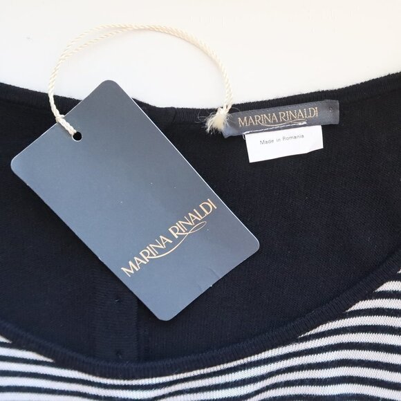 Marina Rinaldi Black Beige Viscose Wool Cashmere Striped Knit Shift Midi Dress - Picture 9 of 11